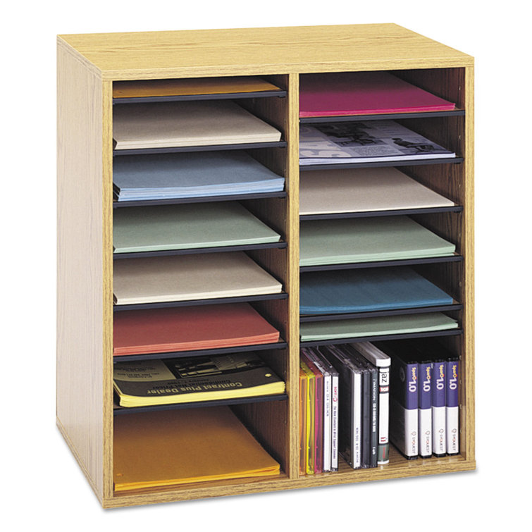 Compact Oak Laminate 16-Compartment Literature Organizer