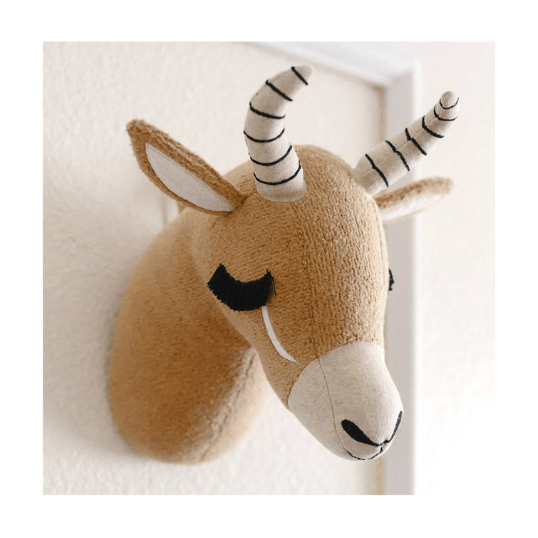 Handmade Brown Plush Antelope Head Wall Décor