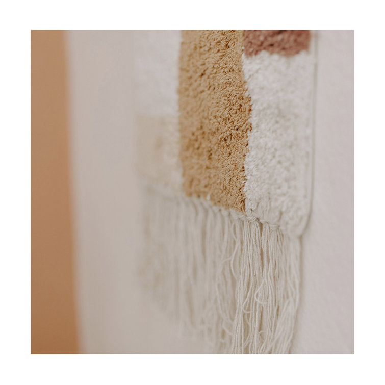 Handmade Beige and Brown Cotton Wall Hanging with Wooden Dowel