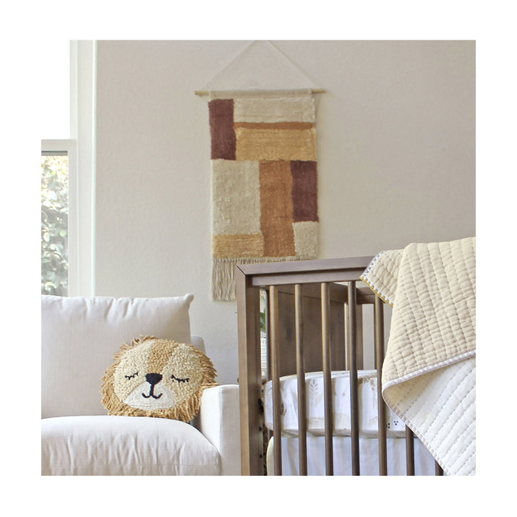 Handmade Beige and Brown Cotton Wall Hanging with Wooden Dowel