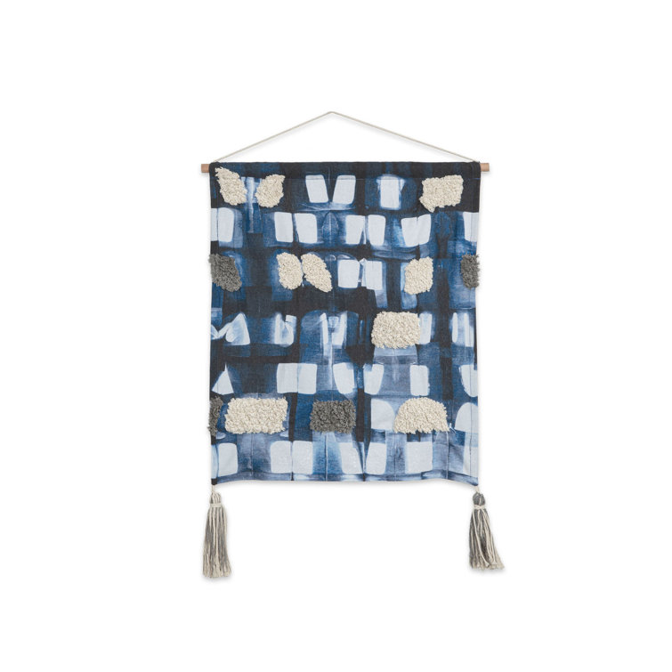 Ocean Blue and White Cotton Canvas Wall Hanging, 18" x 21"