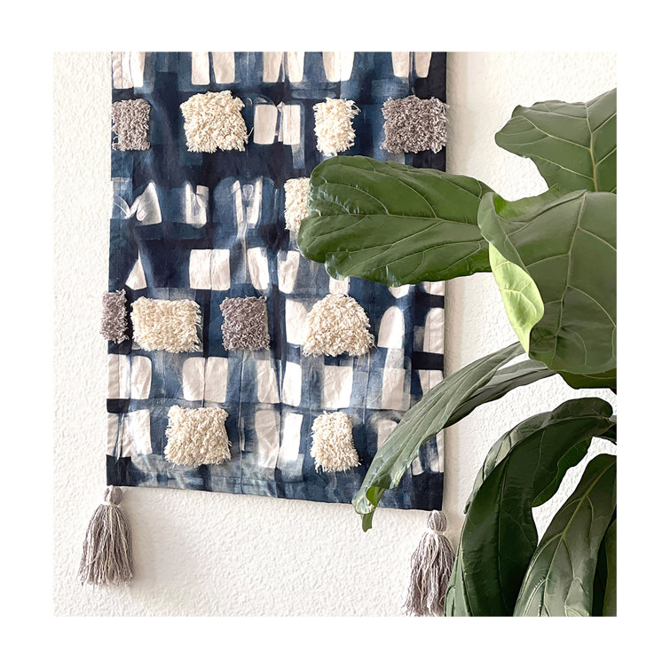 Ocean Blue and White Cotton Canvas Wall Hanging, 18" x 21"