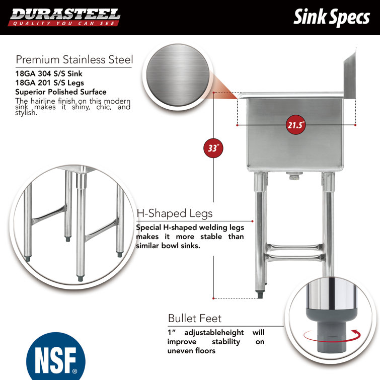 18'' x 18'' Stainless Steel Commercial Utility Sink with Faucet
