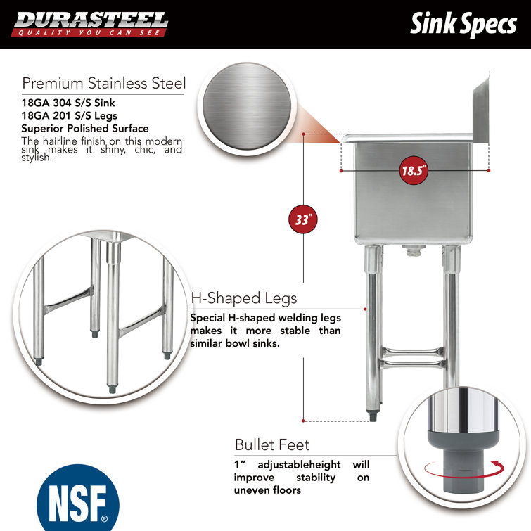 Stainless Steel Freestanding Single Bowl Utility Sink