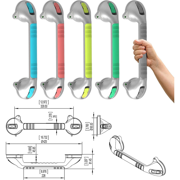 17-Inch Yellow and Silver Suction Shower Grab Bar