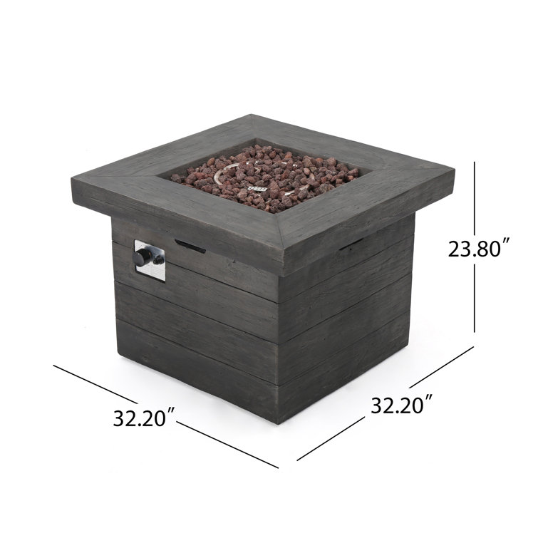 Vermont Gray 32" Square Gas Fire Pit Table with Lava Rocks