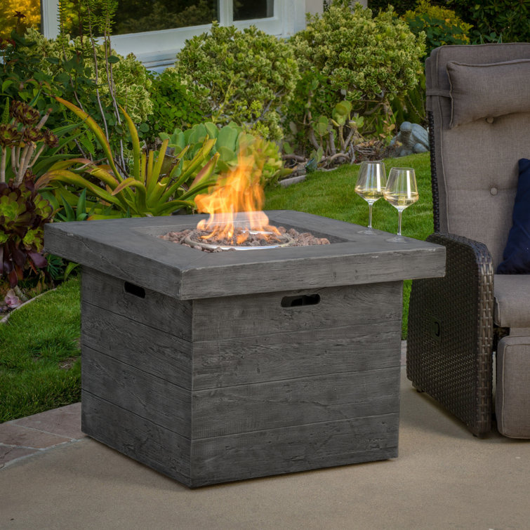 Vermont Gray 32" Square Gas Fire Pit Table with Lava Rocks