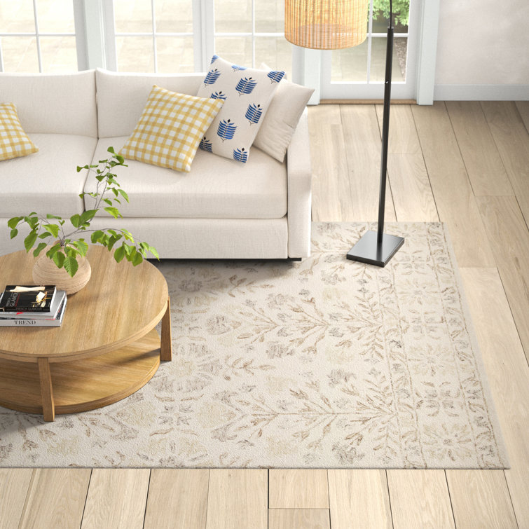 Ivory Floral Handmade Wool Area Rug