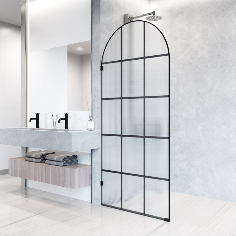 Arden Matte Black 34" x 78" Framed Shower Screen with Fluted Glass