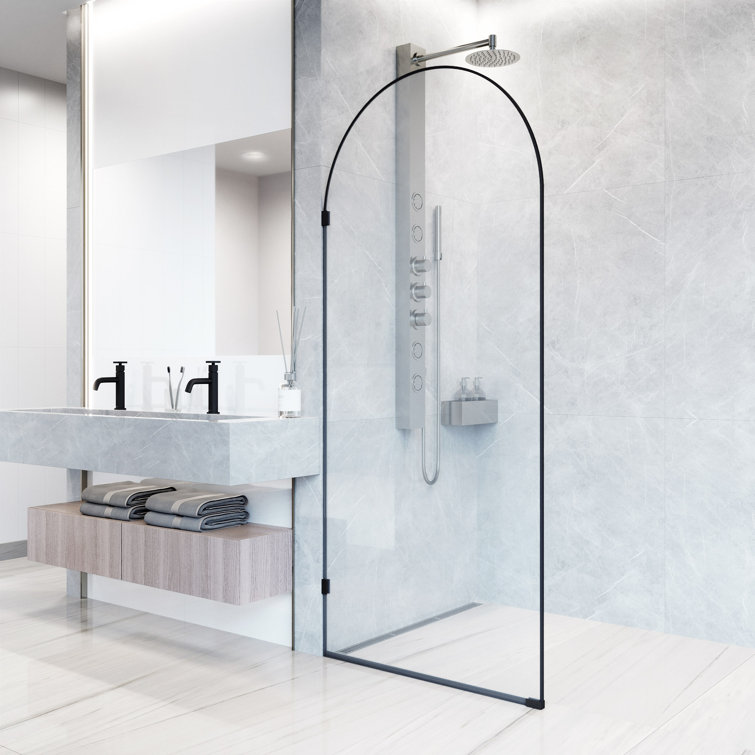 Arden 34" W x 78" H Matte Black Glass Shower Screen