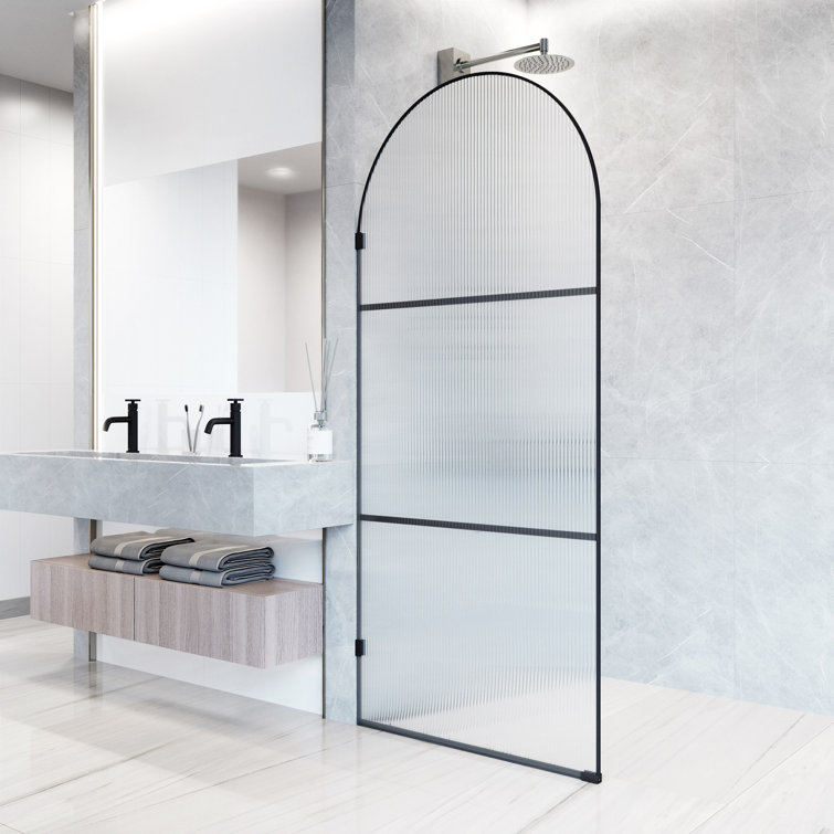 Arden Matte Black 34" x 78" Framed Shower Screen with Fluted Glass