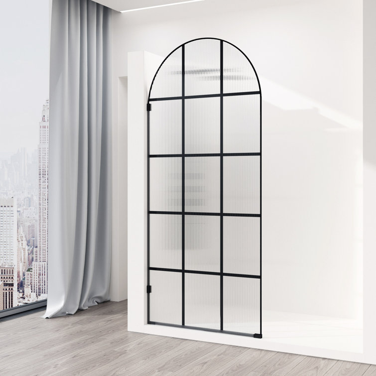 Arden Matte Black 34" x 78" Framed Shower Screen with Fluted Glass