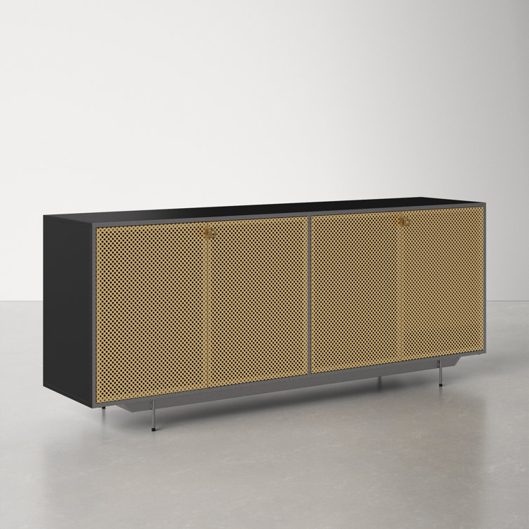 Modern Gold & Gray Iron Sideboard with Perforated Brass Detailing