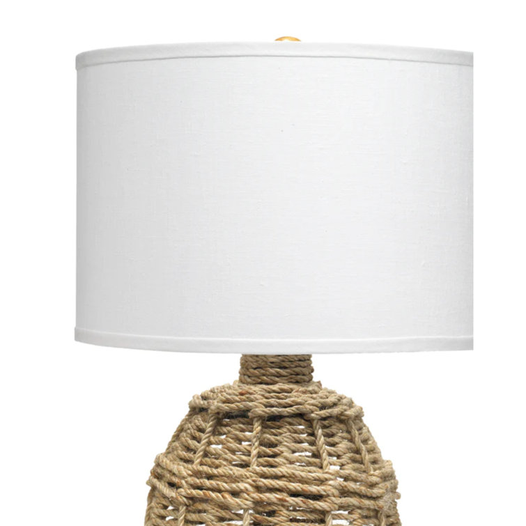 Natural Jute and White Linen Table Lamp with 3-Way Switch