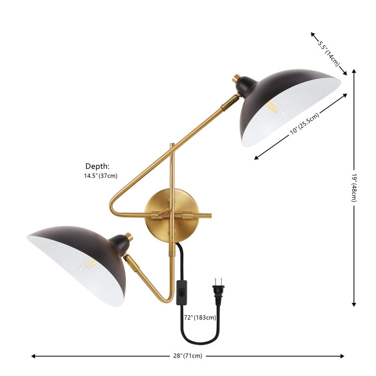 Aspera Mid-Century Black Iron Dual-Arm Plug-In Wall Sconce