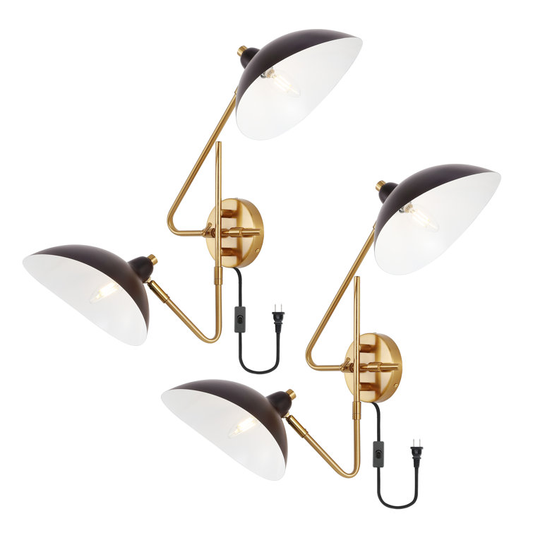 Aspera Mid-Century Black Iron Dual-Arm Plug-In Wall Sconce