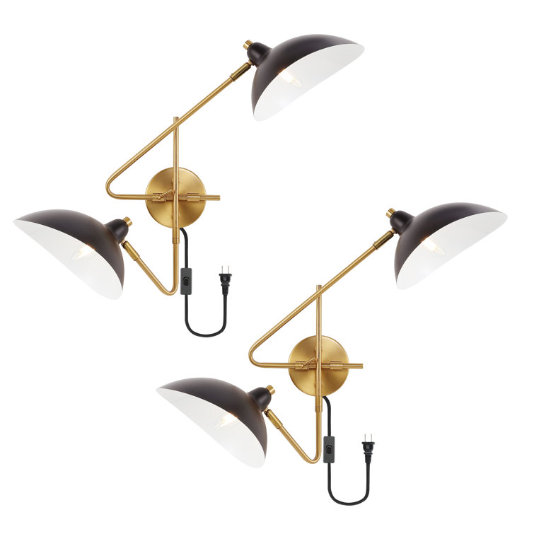 Aspera Mid-Century Black Iron Dual-Arm Plug-In Wall Sconce