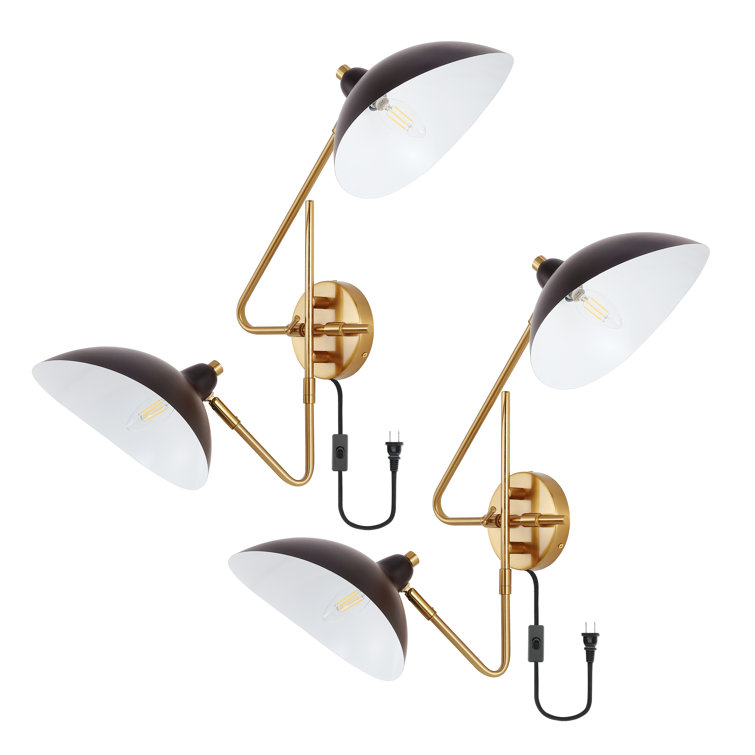 Aspera Mid-Century Black Iron Dual-Arm Plug-In Wall Sconce