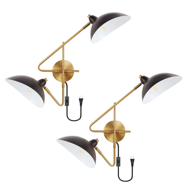 Aspera Mid-Century Black Iron Dual-Arm Plug-In Wall Sconce