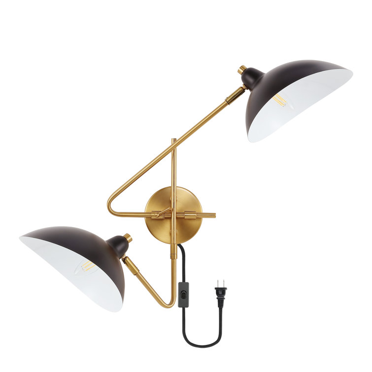 Aspera Mid-Century Black Iron Dual-Arm Plug-In Wall Sconce