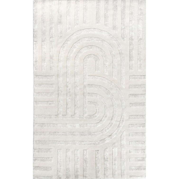 Handmade Ivory Wool Blend Tufted Rectangular Rug 8' x 10'