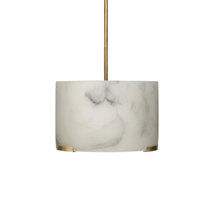 Elancourt 3-Light Modern Drum Pendant in Antique Brass & Faux Alabaster