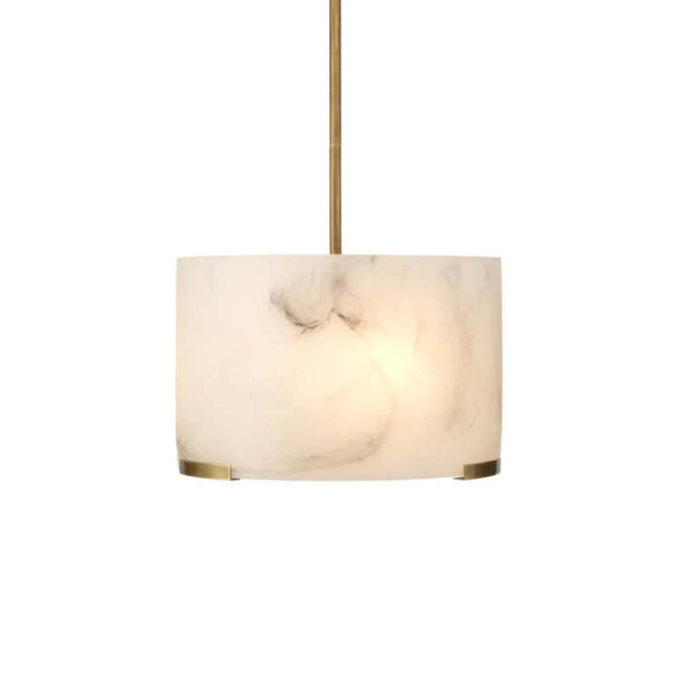 Elancourt 3-Light Modern Drum Pendant in Antique Brass & Faux Alabaster