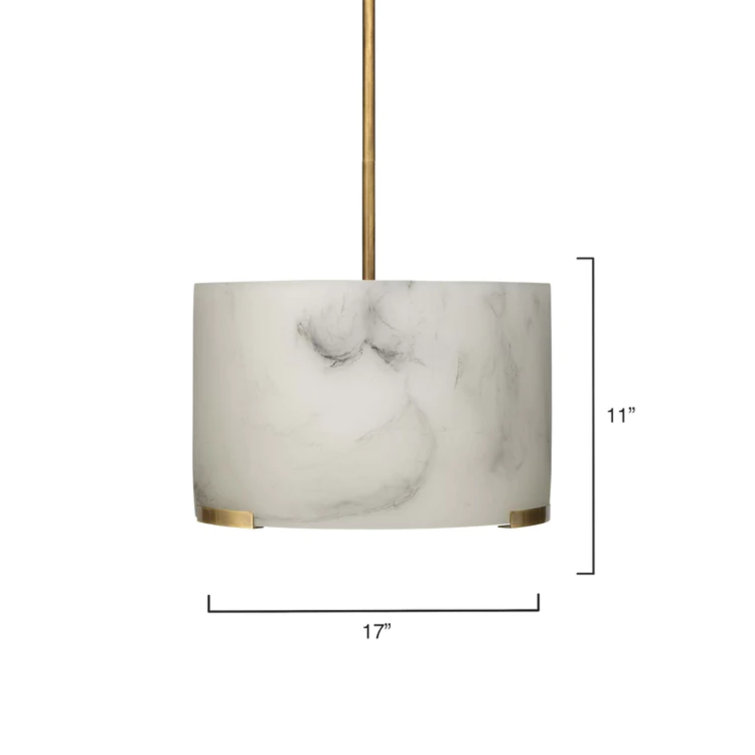 Elancourt 3-Light Modern Drum Pendant in Antique Brass & Faux Alabaster