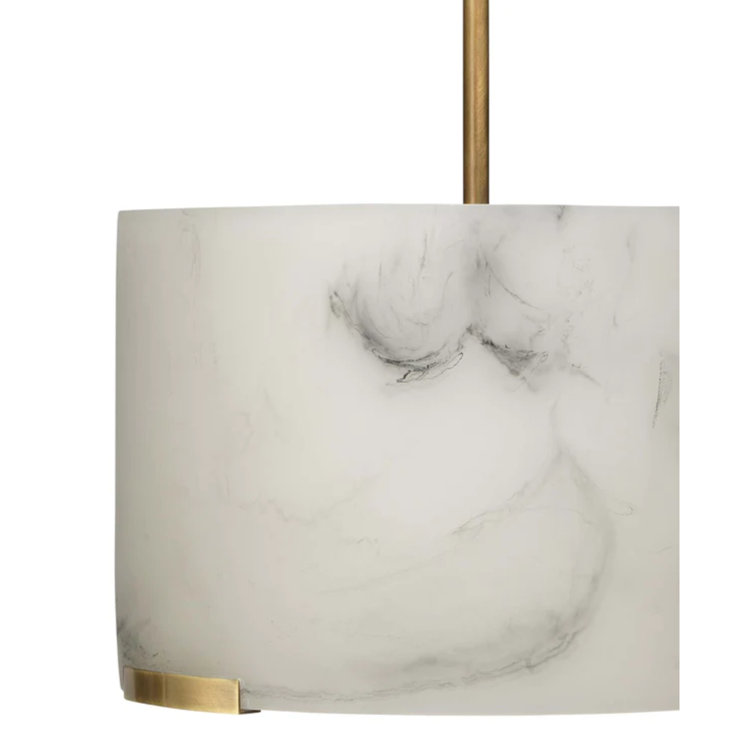 Elancourt 3-Light Modern Drum Pendant in Antique Brass & Faux Alabaster