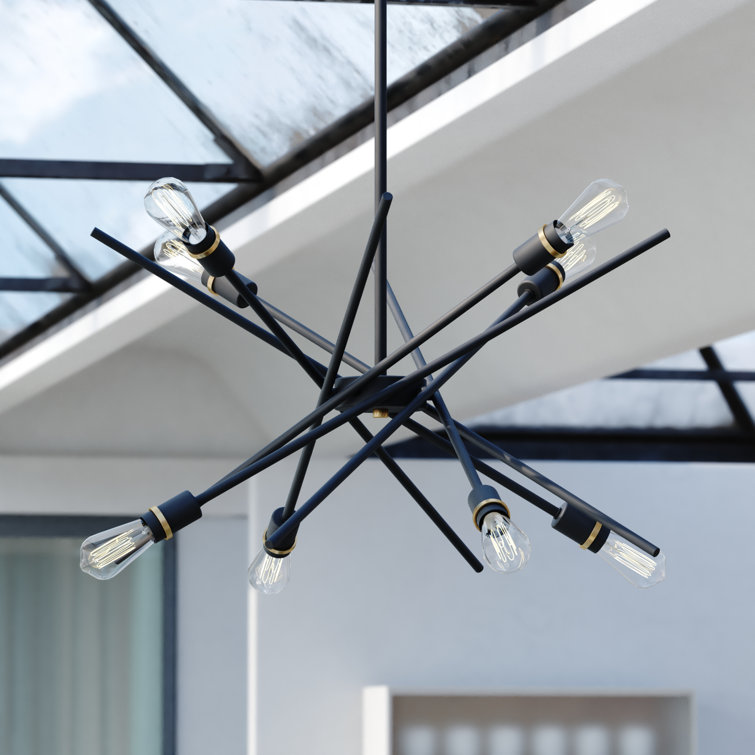 Halsted 29.25" Black and Satin Brass Mid-Century Modern Chandelier