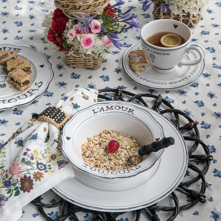 L'Amour Toujours White Ceramic 18'' Dinner Plate Set for 4