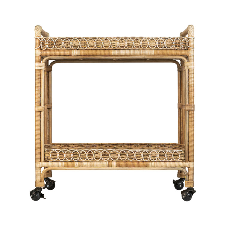Provence Elegance Rattan Whitewash Bar Cart with Storage