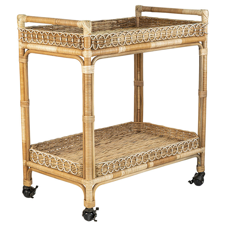 Provence Elegance Rattan Whitewash Bar Cart with Storage
