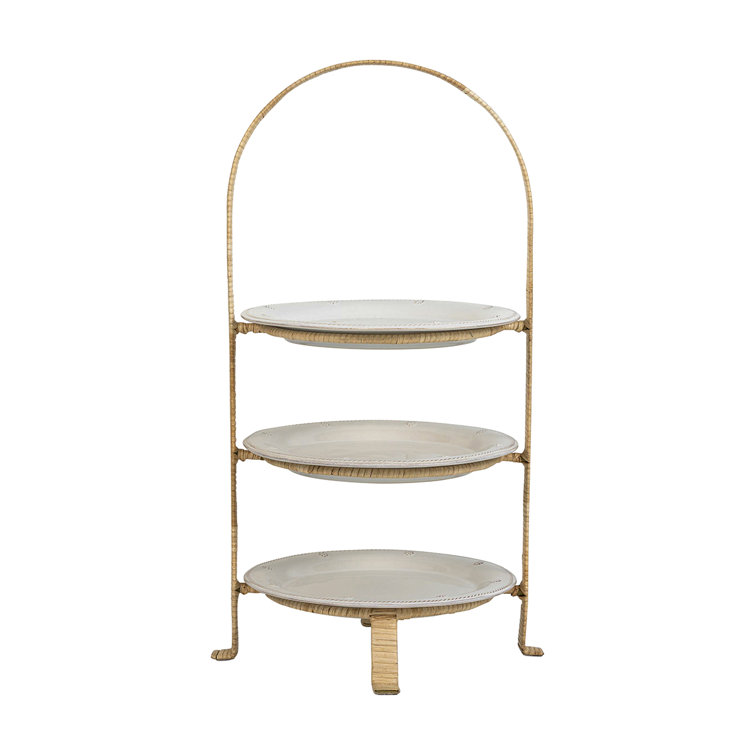 Natural Rattan 3-Tier Handmade Round Server with Handle