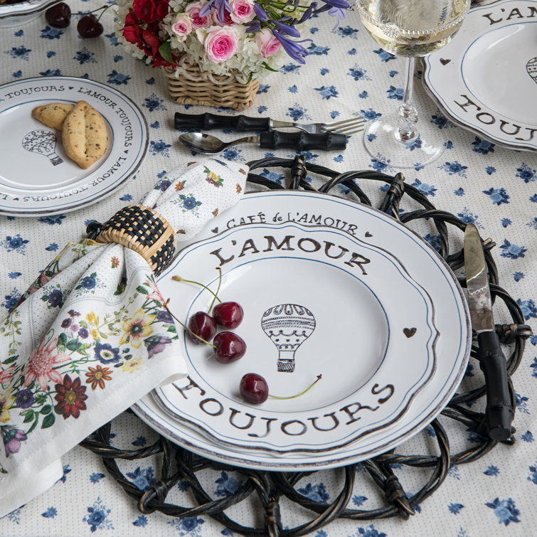 L'Amour Toujours White Ceramic 18'' Dinner Plate Set for 4