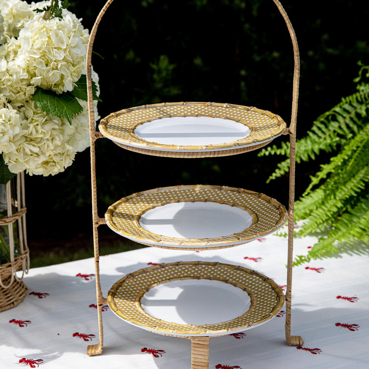 Natural Rattan 3-Tier Handmade Round Server with Handle