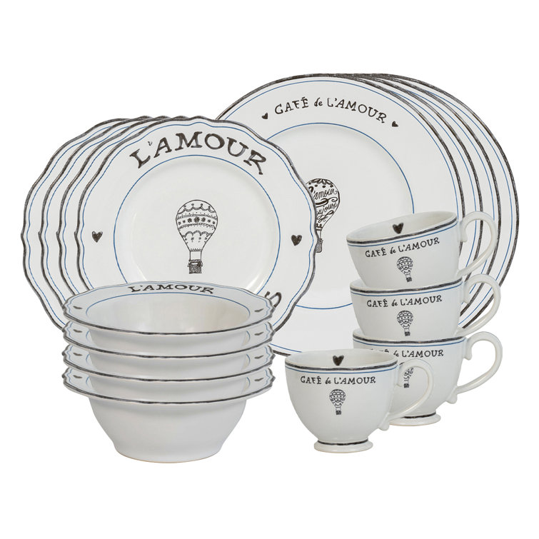 L'Amour Toujours White Ceramic 18'' Dinner Plate Set for 4