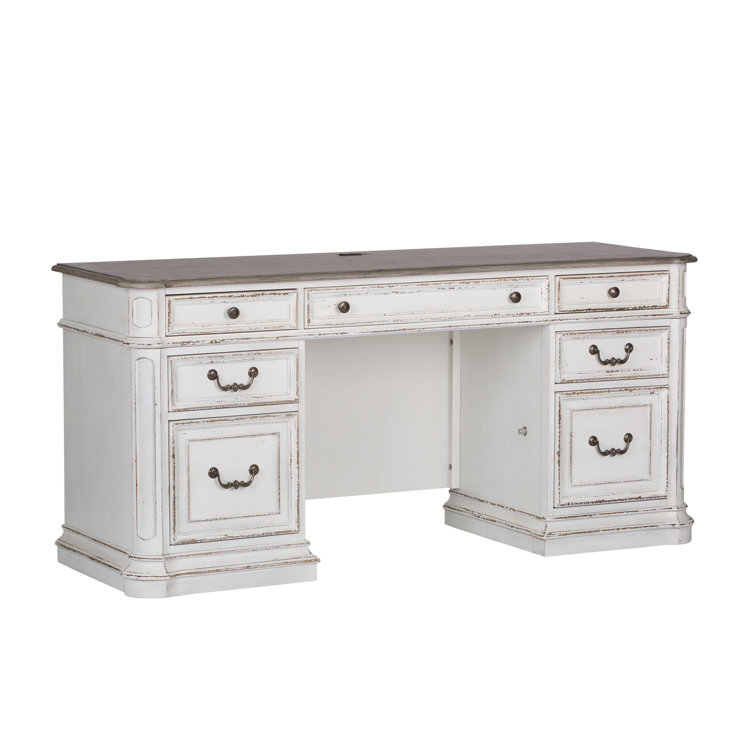 Traditional White Home Office Desk with USB Ports and Drawer