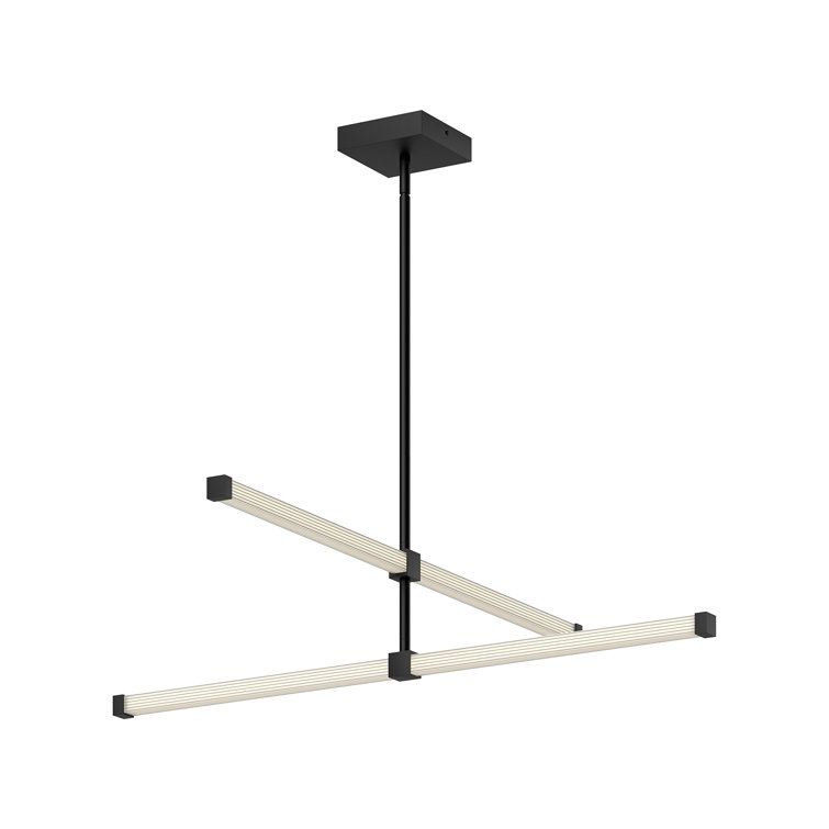Black Acrylic Ribbed Diffuser Linear LED Chandelier, 32 in
