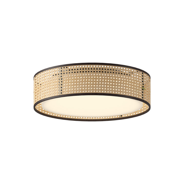 Lyla Natural Rattan and Black LED Drum Flush Mount