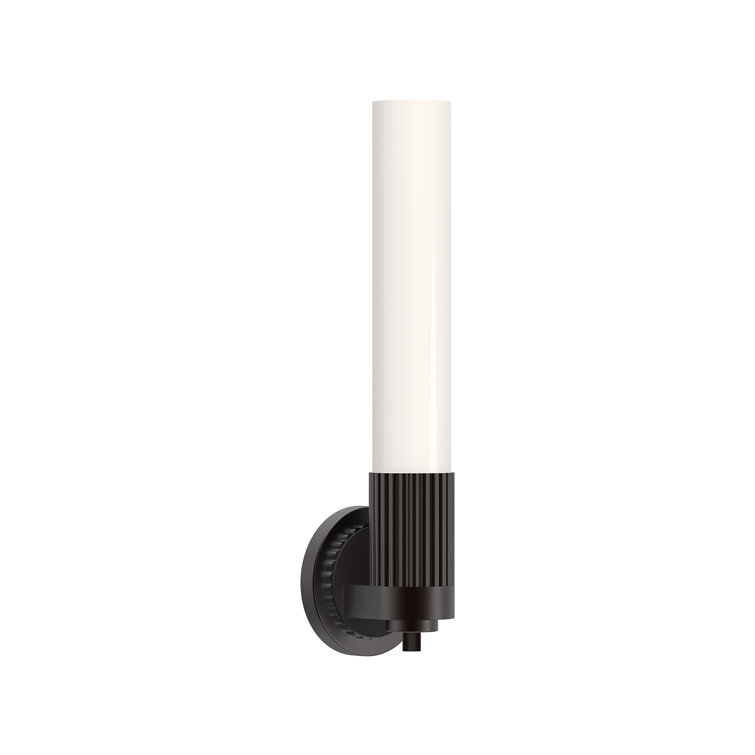 Warm Bronze Ribbed Metal and Glass Wall Sconce