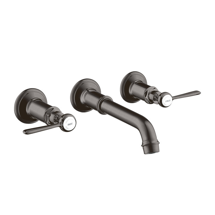 Brushed Black Chrome Wall-Mounted Bathroom Faucet with Lever Handles