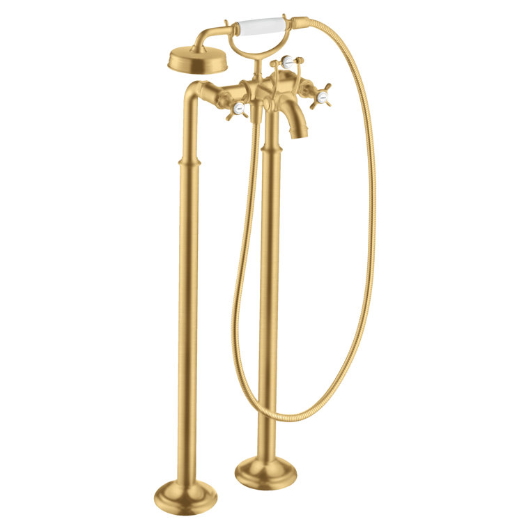 Brushed Gold Optic Freestanding Tub Filler with Cross Handles