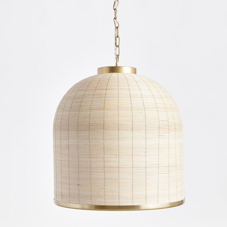 Natural Cane Rattan and Brass Dome Pendant Light