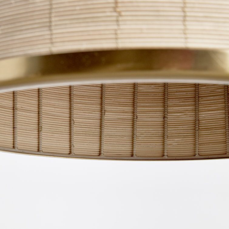 Natural Cane Rattan and Brass Dome Pendant Light