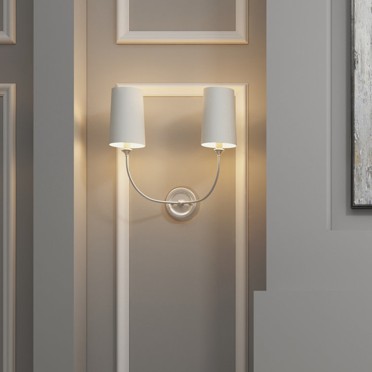 Sylvan Polished Nickel 2-Light Sconce with White Linen Cylinder Shades