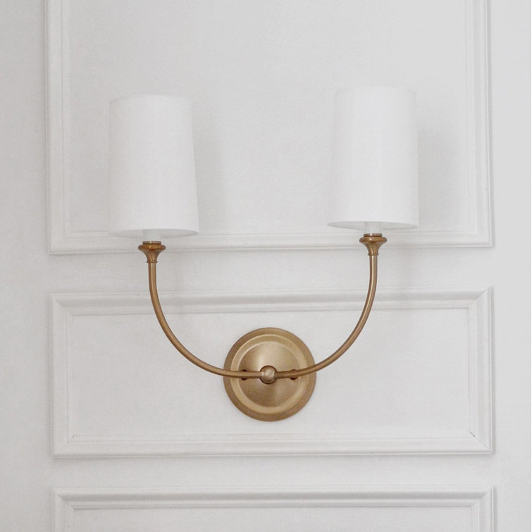Sylvan Vibrant Gold Brass 2-Light Dimmable Sconce with Silk Shade