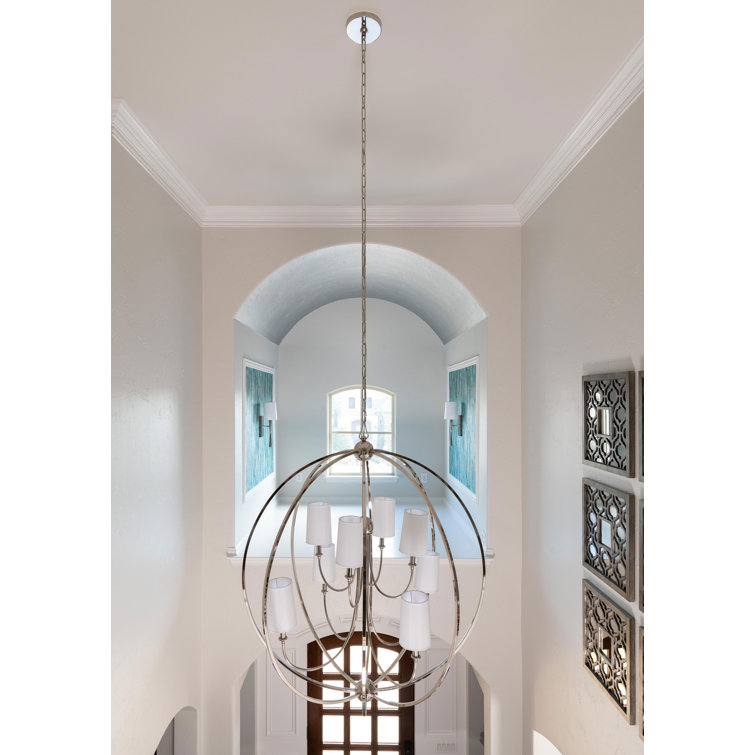 Elegant Sylvan 8-Light Polished Nickel Chandelier with White Silk Shades