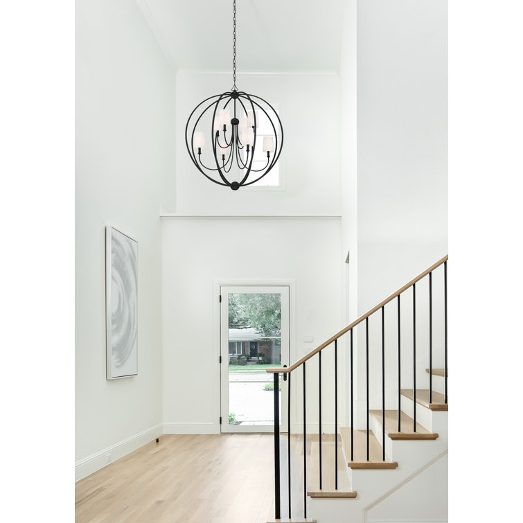 Sylvan Black Forged 8-Light Chandelier with Ivory Silk Shades