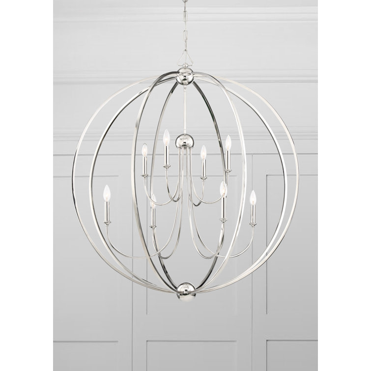 Elegant Sylvan 8-Light Polished Nickel Chandelier with White Silk Shades